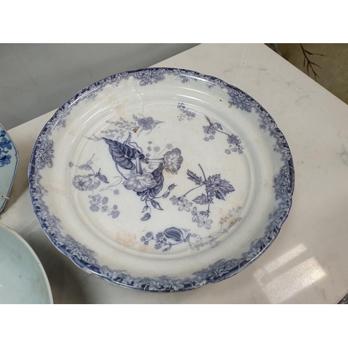 370 - A Chinese blue & white Bowl decorated landscape with flowers 9 1/4in Diam, another with landscape an... 