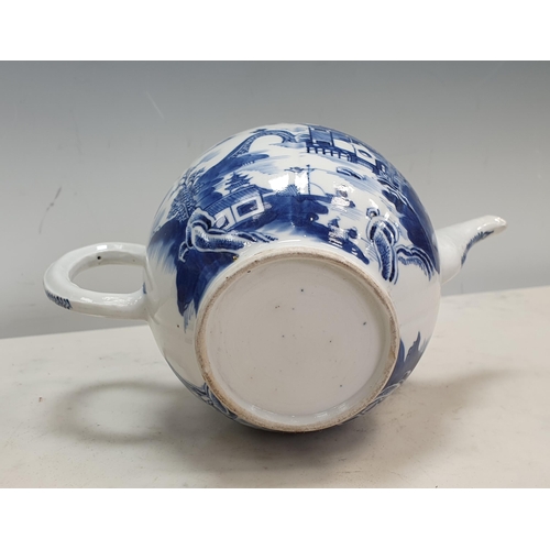 372 - A Chinese blue & white Teapot and Cover decorated buildings and figures in a landscape with gilt det... 