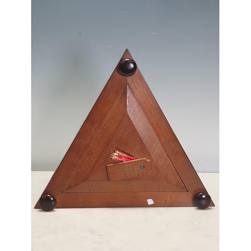 401 - A 19th Century rosewood triangular inlaid Cribbage Board, the central section and marker holes inlai... 