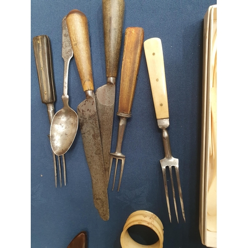 413 - A collection of bone items including Knitting Needles, a Toothbrush labelled 'Etoile, Paris', a Serv... 