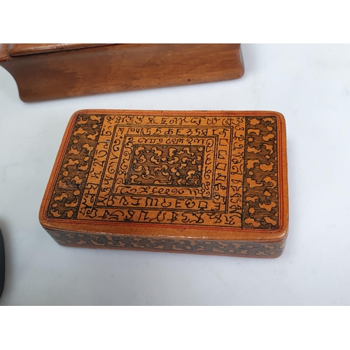 434 - A Collection of eleven rectangular wooden Snuff Boxes including a chip-carved rounded rectangular Bo... 