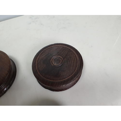 436 - A Collection of six circular Snuff Boxes including an oak engine turned Box, the interior inscribed ... 