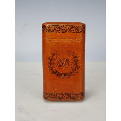 437 - A Scottish Mauchline ware sycamore-wood Cigar Case, with integral hinged top, foil-lined, and both e... 