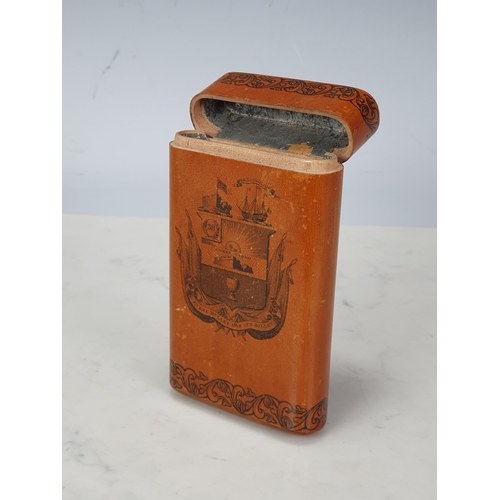 437 - A Scottish Mauchline ware sycamore-wood Cigar Case, with integral hinged top, foil-lined, and both e... 