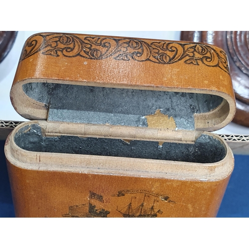 437 - A Scottish Mauchline ware sycamore-wood Cigar Case, with integral hinged top, foil-lined, and both e... 