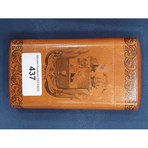 437 - A Scottish Mauchline ware sycamore-wood Cigar Case, with integral hinged top, foil-lined, and both e... 