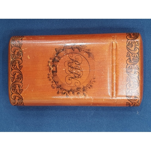 437 - A Scottish Mauchline ware sycamore-wood Cigar Case, with integral hinged top, foil-lined, and both e... 