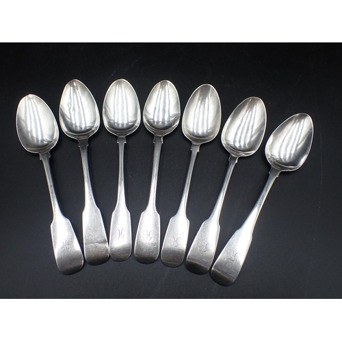 44 - A matched Set of seven early 19th Century Irish silver Teaspoons, fiddle pattern, engraved initial H... 