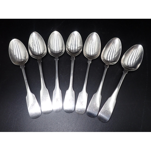 44 - A matched Set of seven early 19th Century Irish silver Teaspoons, fiddle pattern, engraved initial H... 