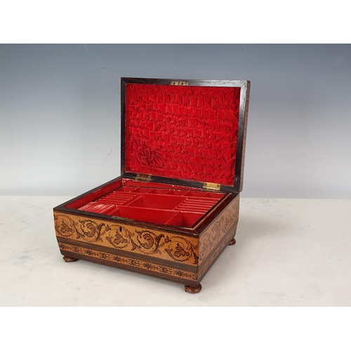 470 - A late 19th Century Tunbridge-ware Work Box, the hinged cover depicting Eridge Castle surrounded by ... 