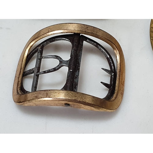 471 - A pair of steel Buckles, a pair of brass mounted Buckles and three others