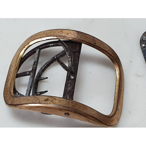 471 - A pair of steel Buckles, a pair of brass mounted Buckles and three others