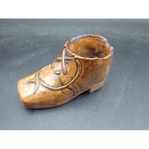 472 - A carved treen Boot Match Holder, 4½in