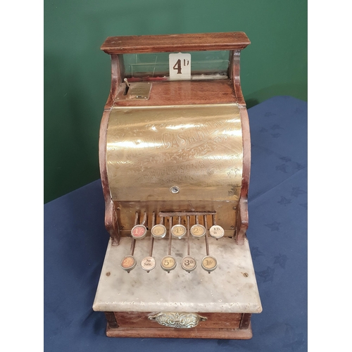 485 - A Victorian mahogany Gledhill Cash Register with marble surface above drawer 1ft 5in H x 11in W