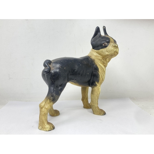 487 - A cast iron Door Stop in the form of a French Bulldog marked Hubley 1916, 9 1/2in H x 8in L