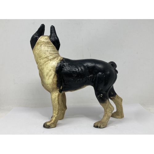 487 - A cast iron Door Stop in the form of a French Bulldog marked Hubley 1916, 9 1/2in H x 8in L