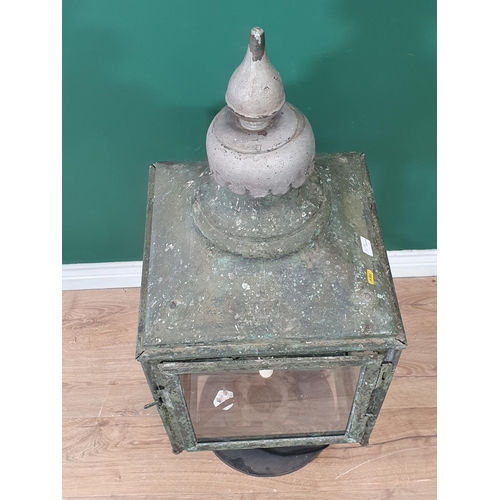 488 - An antique metal Street Lamp with glazed panels enclosing electric light fitting, 3ft 6in H, passed ... 