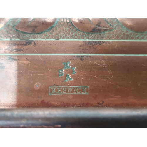 491 - A Keswick School, copper Tray of rectangular form with repeat floral motif design, 20 1/2in x 10in, ... 