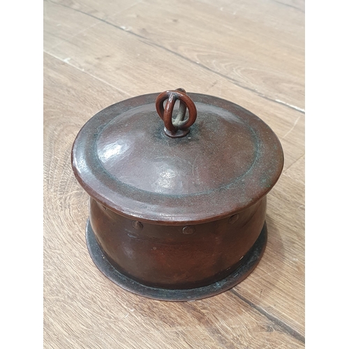 492 - An Art Nouveau embossed copper Dish with hammered design, 18in Diam, an embossed brass Charger depic... 