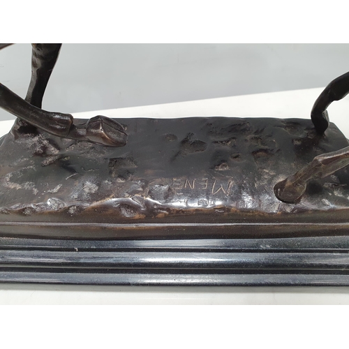 501 - After Mené, a bronze sculpture of Race Horse and Jockey on stepped base, 13in H