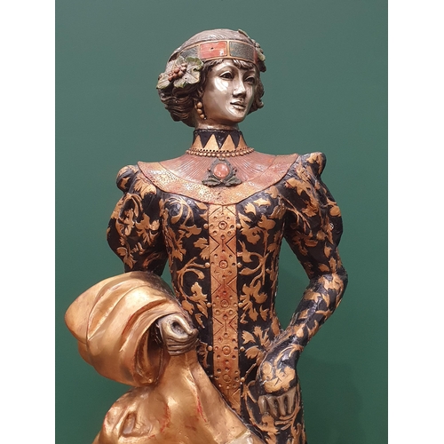 503 - A large and impressive painted 
Sculpture Group possibly bronze, of a lady in 1920's style costume, ... 