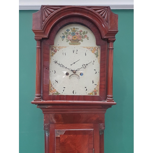 517 - An early 19th Century Longcase Clock with floral painted arched dial, subsidiary seconds dial and da... 