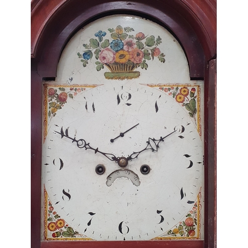 517 - An early 19th Century Longcase Clock with floral painted arched dial, subsidiary seconds dial and da... 