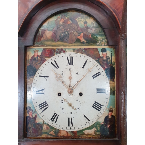 524 - A 19th Century mahogany Longcase Clock with swan neck pediment above an arched dial, painted Scottis... 