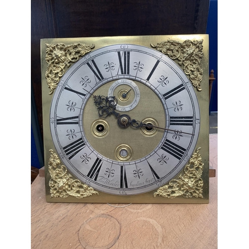 529 - An 18th Century marquetry and walnut Longcase Clock, the square brass dial with silvered chapter rin... 