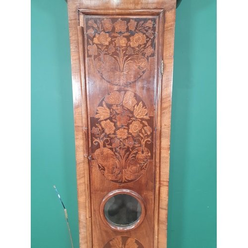 529 - An 18th Century marquetry and walnut Longcase Clock, the square brass dial with silvered chapter rin... 