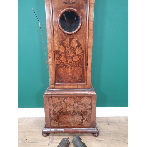 529 - An 18th Century marquetry and walnut Longcase Clock, the square brass dial with silvered chapter rin... 