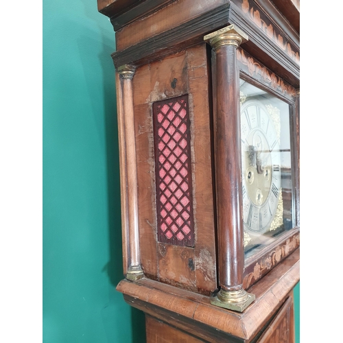 529 - An 18th Century marquetry and walnut Longcase Clock, the square brass dial with silvered chapter rin... 