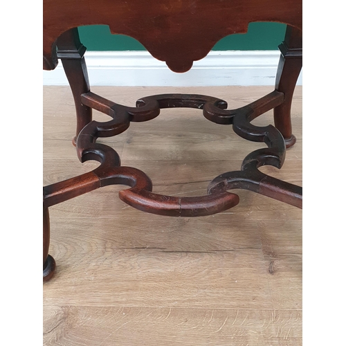 539 - An antique Footstool in the William and Mary style with yellow cushion upholstered seat upon walnut ... 