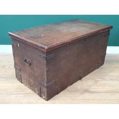 546 - An iron bound oak Box with hinged cover and carrying handles, 3ft 1in W