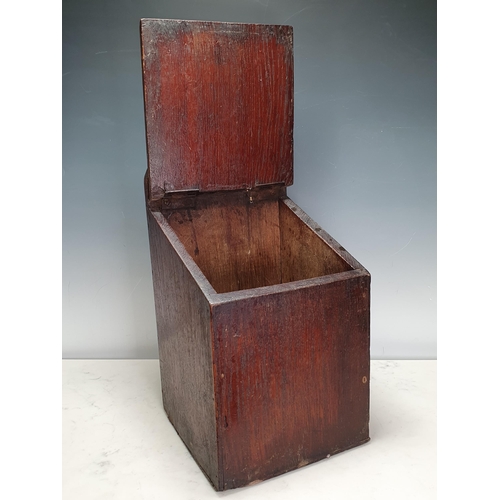 548 - An antique oak Salt Box with sloping lid beneath arched surmount, 18in H x 9in W