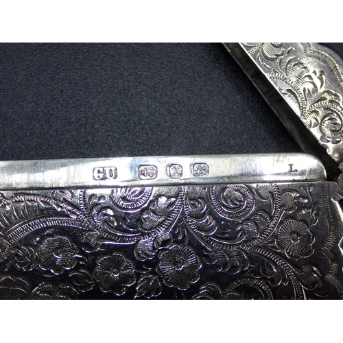 56 - A Victorian silver Card Case with butterfly and floral engraving, vacant cartouches, Birmingham 1897... 