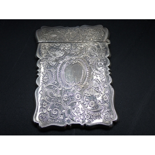 57 - An Edward VII silver Card Case with butterfly and floral engraving, two cartouches, Birmingham 1904,... 