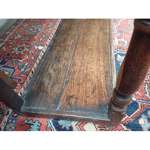 573 - An 18th Century oak Dresser Base fitted three moulded drawers, raised on baluster turned and squared... 