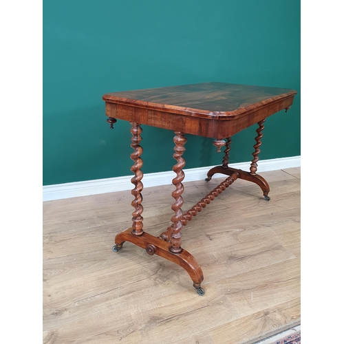 576 - A 19th Century rosewood Centre Table with rounded rectangular top, raised on pairs of spiral support... 