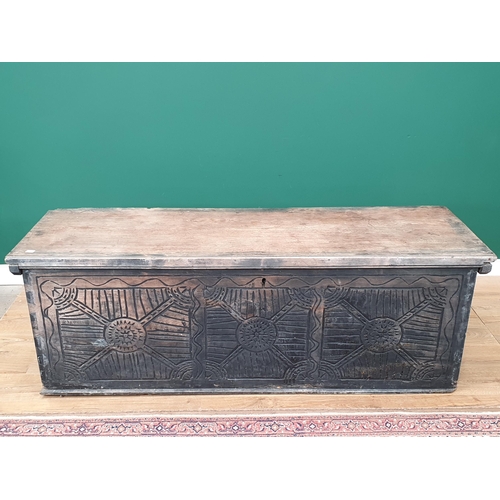 586 - An antique Continental cypress wood Plank Chest or Coffer of large proportions with hinged plank lid... 