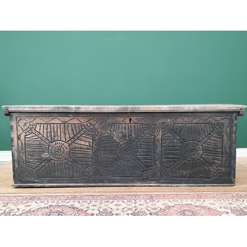 586 - An antique Continental cypress wood Plank Chest or Coffer of large proportions with hinged plank lid... 