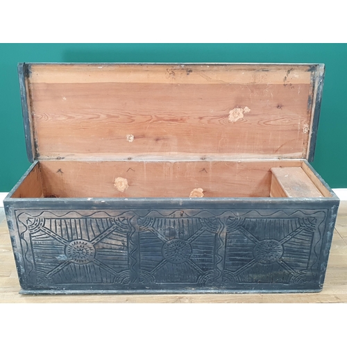 586 - An antique Continental cypress wood Plank Chest or Coffer of large proportions with hinged plank lid... 