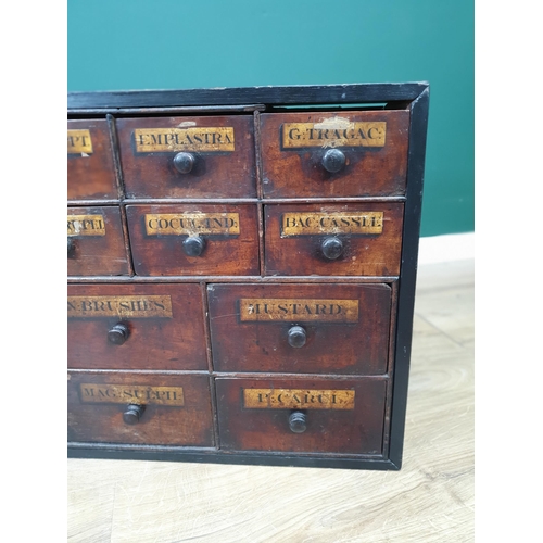 598 - A bank of Apothecary's Drawers, each labelled for artist's materials in later carcass, 6ft 2in x 1ft... 