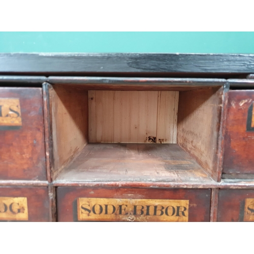 598 - A bank of Apothecary's Drawers, each labelled for artist's materials in later carcass, 6ft 2in x 1ft... 