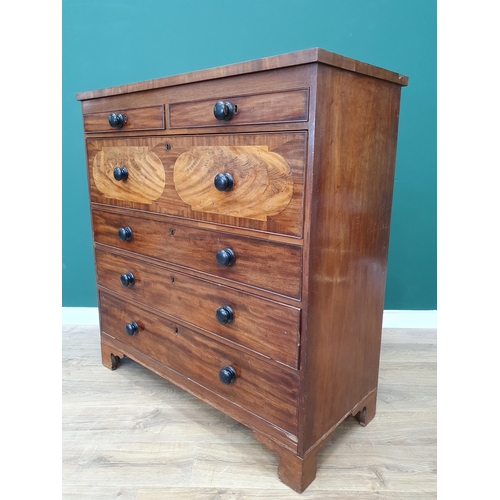 602 - A 19th Century mahogany Chest with two short drawers above cross-banded deep drawer and three long d... 