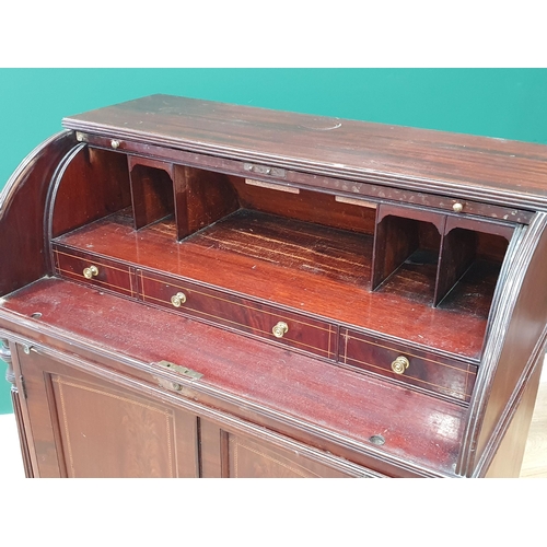 610 - A 19th Century mahogany Bureau with chequered banding, the interior fitted drawers and pigeon holes ... 