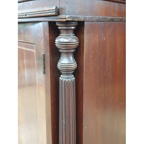 610 - A 19th Century mahogany Bureau with chequered banding, the interior fitted drawers and pigeon holes ... 