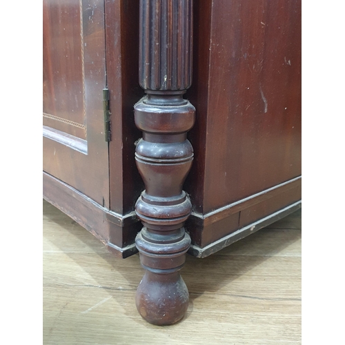 610 - A 19th Century mahogany Bureau with chequered banding, the interior fitted drawers and pigeon holes ... 