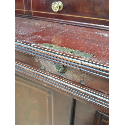 610 - A 19th Century mahogany Bureau with chequered banding, the interior fitted drawers and pigeon holes ... 