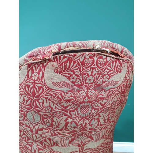 648 - A 19th button upholstered Chair with William Morris fabric, oriole birds, branches and leafage desig... 